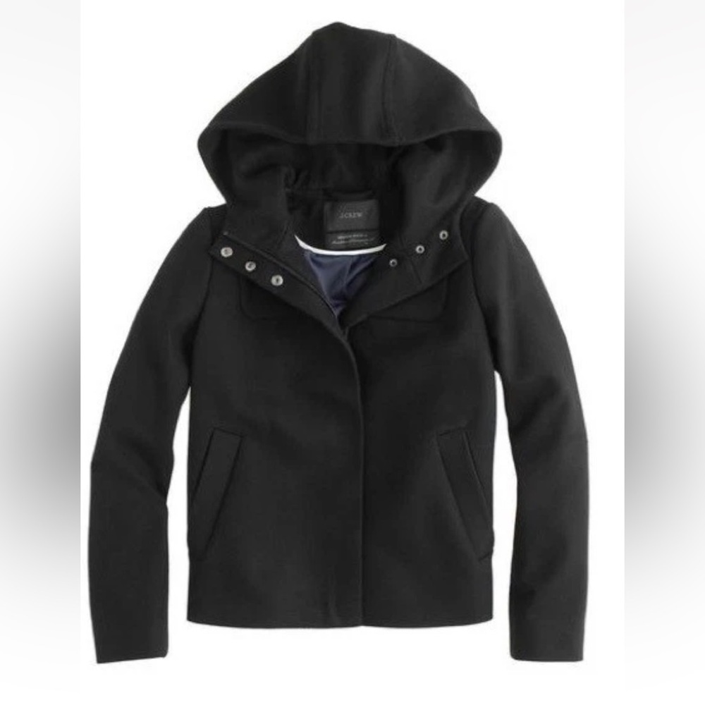 J. Crew Women's Melton Wool Hooded Jacket In Black - Picture 1 of 7